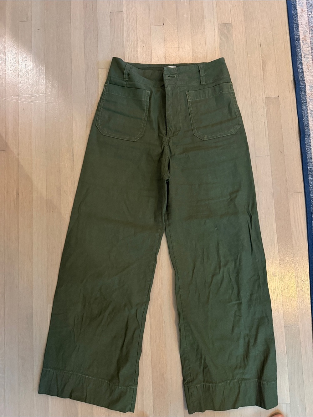 Maeve Olive Wide-Leg Utility Chinos